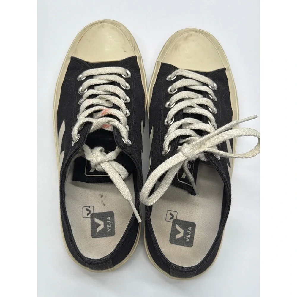 Veja Nova Black Canvas Low Top‎ Sneakers Women Pierre Cream Logo Size 7